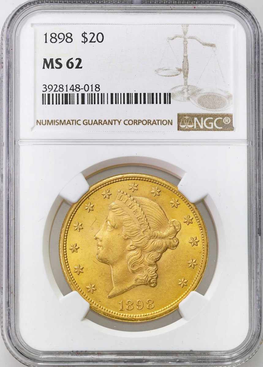 USA. 20 $ dolarów 1898 Filadelfia Liberty NGC MS62